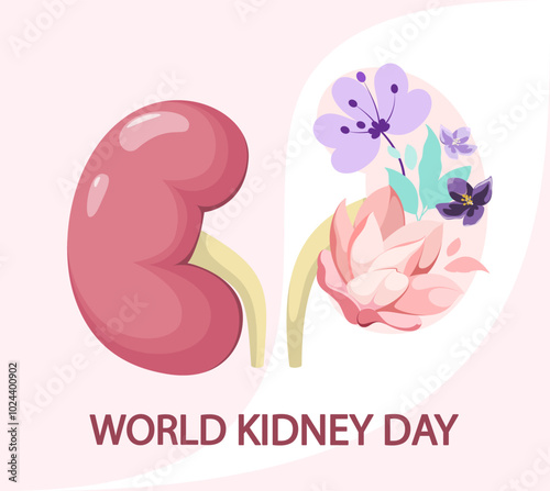 World Kidney Day. A beautiful poster with flowers. Vector illustration.