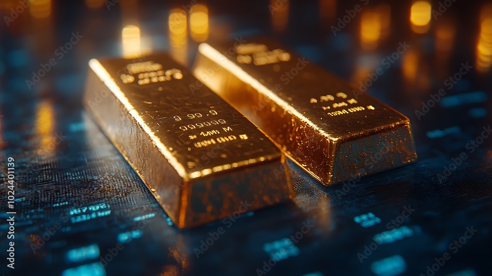 Two gold bars on a blue background. Two gold bars on a blue background.