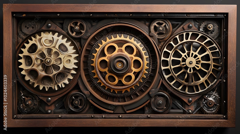 Obraz premium Steampunk Gear Wall Art With Wooden Frame
