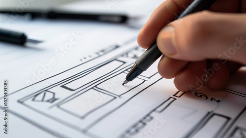 Hand drawing website wireframe.