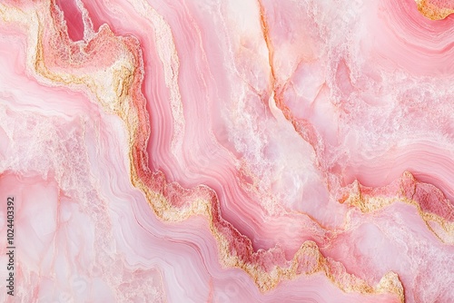 Textured pink marble pattern with wavy gold accents.