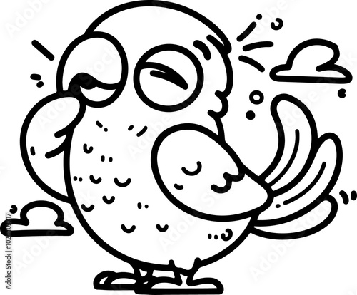 Cartoon parrot laughing cheerfully, hand-drawn in line art style. Vector illustration, isolated for easy use in kid's designs, playful projects, and tropical-themed creations. photo