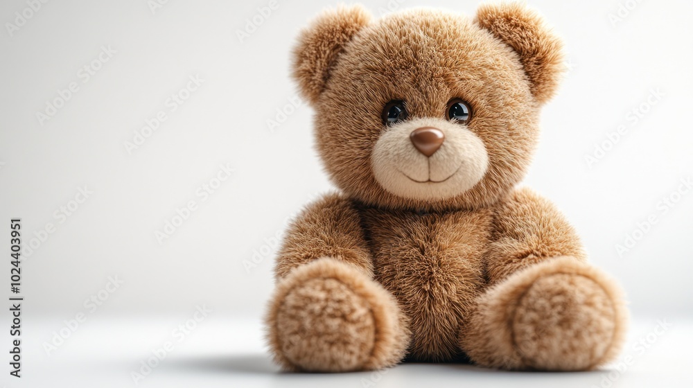 A brown teddy bear with a friendly smile sitting on a white background. A brown teddy bear with a friendly smile sitting on a white background.