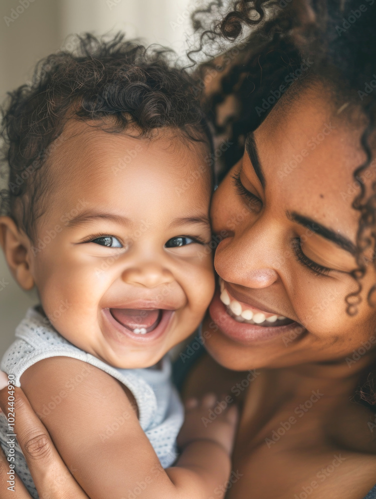 A joyful mother and baby share a close bonding moment, smiling and laughing together, radiating love and happiness. A joyful mother and baby share a close bonding moment, smiling and laughing together, radiating love and happiness.