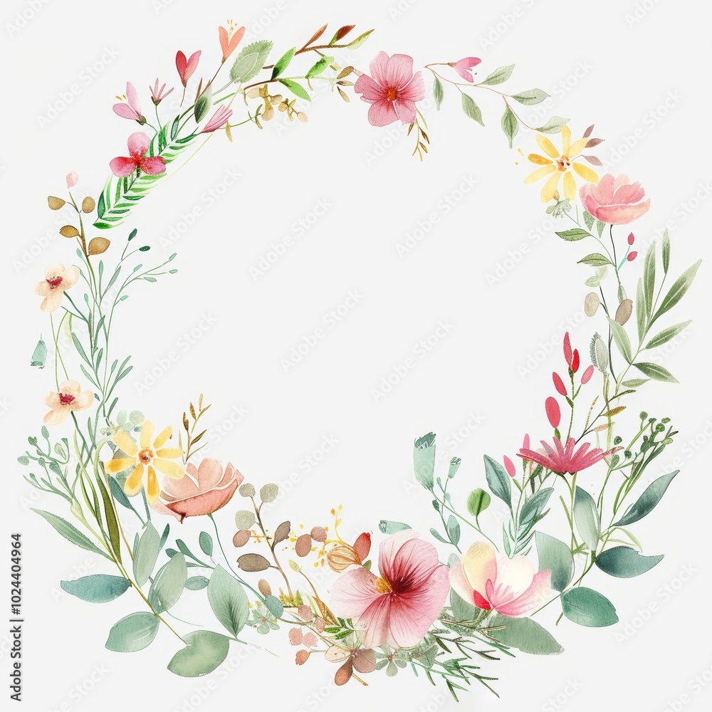 Fototapeta premium corona de flores silvestres acuarela. tarjeta, boda, invitación