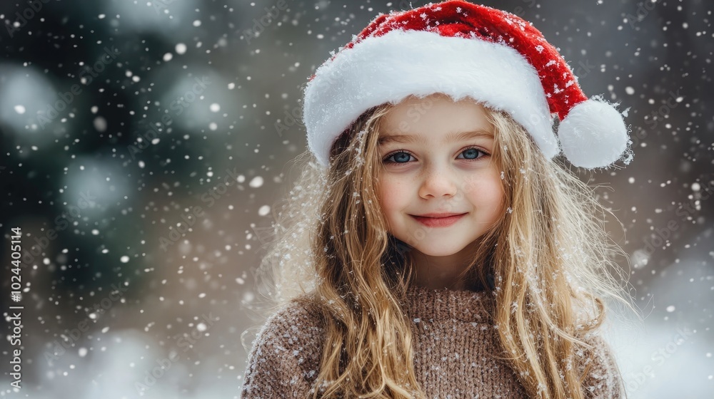 Charming Young Girl Wearing Santa Hat Charming Young Girl Wearing Santa Hat