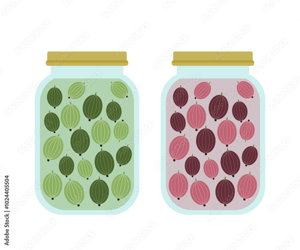 Gooseberries in glass jar, berry pickle. Gooseberries in glass jar, berry pickle.