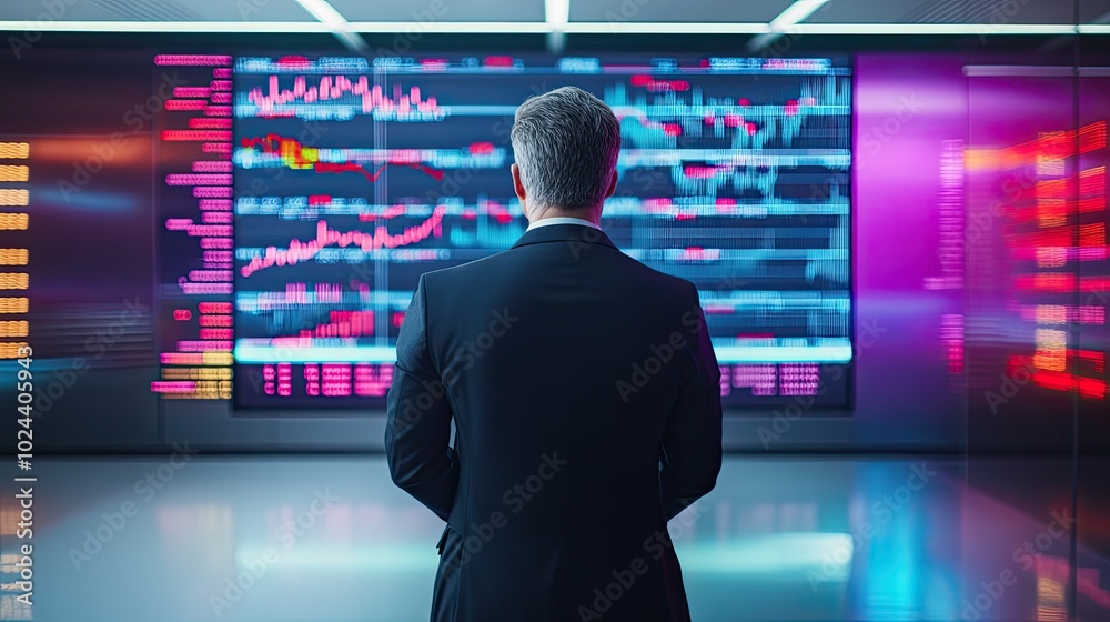 CEO in Front of Digital Wall Analyzing Data Trends