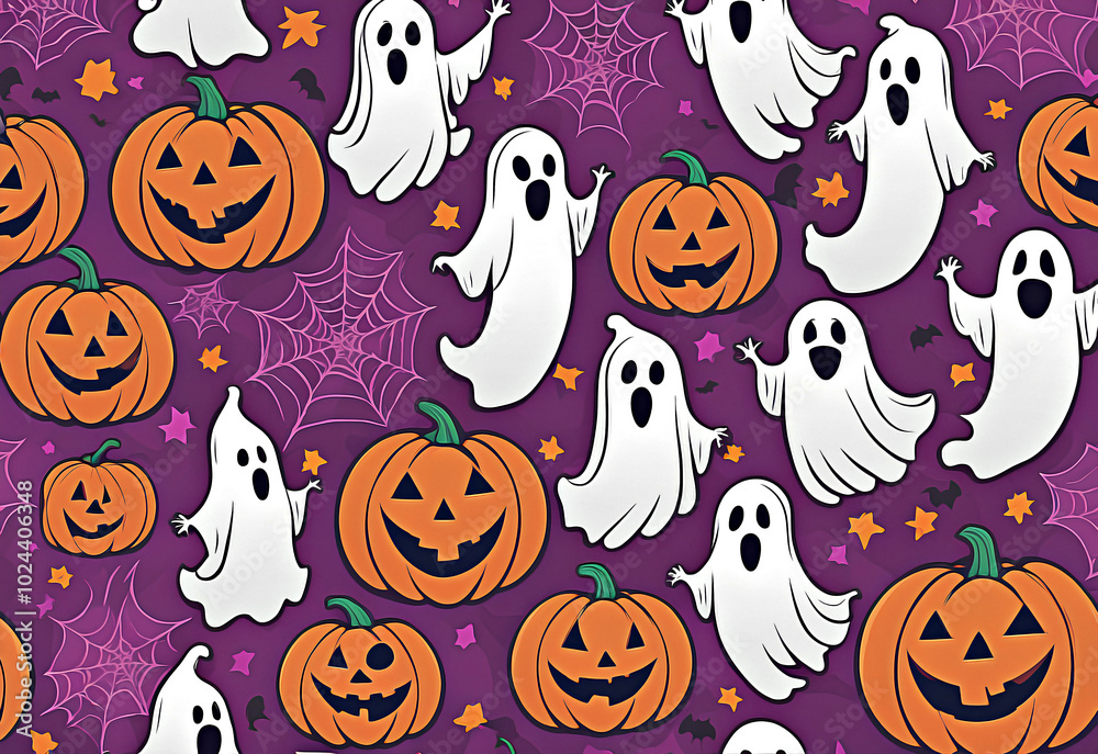Halloween Seamless Pattern with Pumpkins and Ghostly. Halloween Seamless Pattern with Pumpkins and Ghostly.