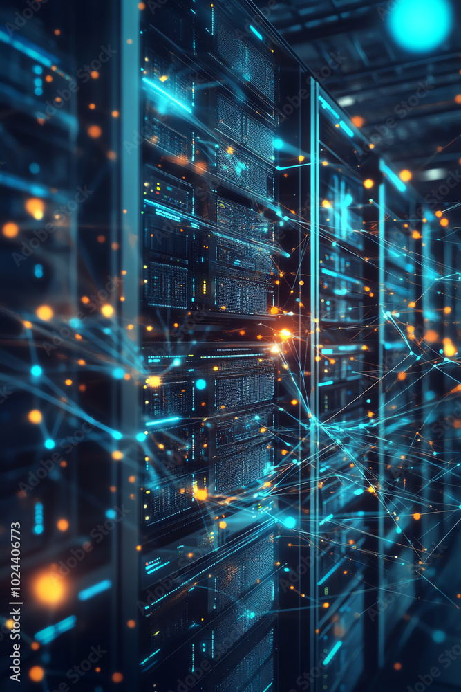 Obraz premium Data servers with glowing connections