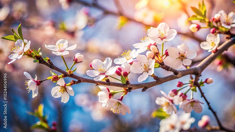 Tilted angle tree branch with blossoming flowers Tilted angle tree branch with blossoming flowers