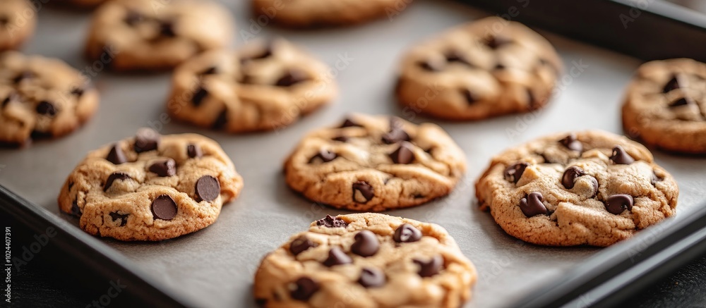 Baking Fresh Homemade Chocolate Chip Cookies On Tray Baking Fresh Homemade Chocolate Chip Cookies On Tray