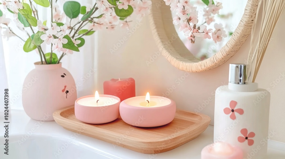 Candles Decoratively Placed in a Bathroom Setting Candles Decoratively Placed in a Bathroom Setting