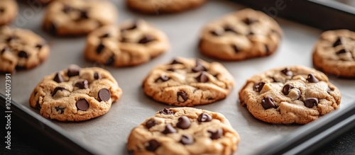 Baking Fresh Homemade Chocolate Chip Cookies On Tray