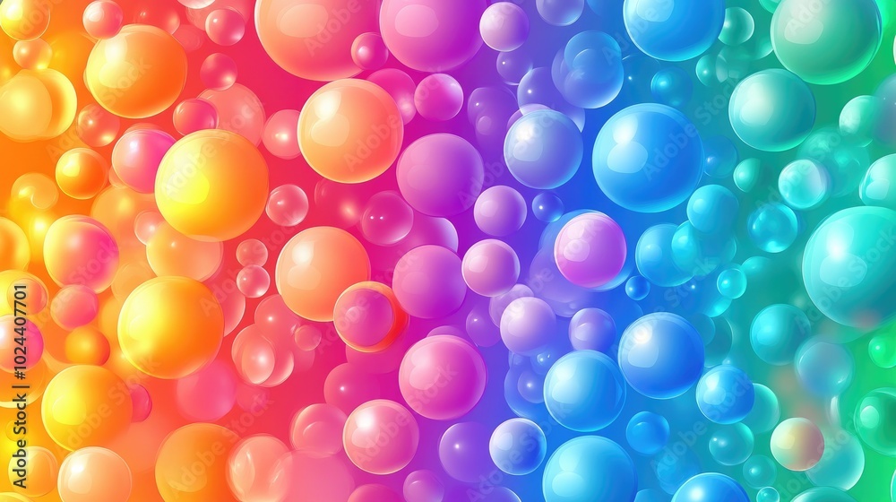 Colorful background featuring a variety of soft bright balls in a rainbow gradient Ideal for a children s play area showcasing a large assortment of differently sized balls Vector design