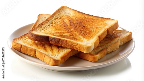 Toasted breads on plate isolated on white background