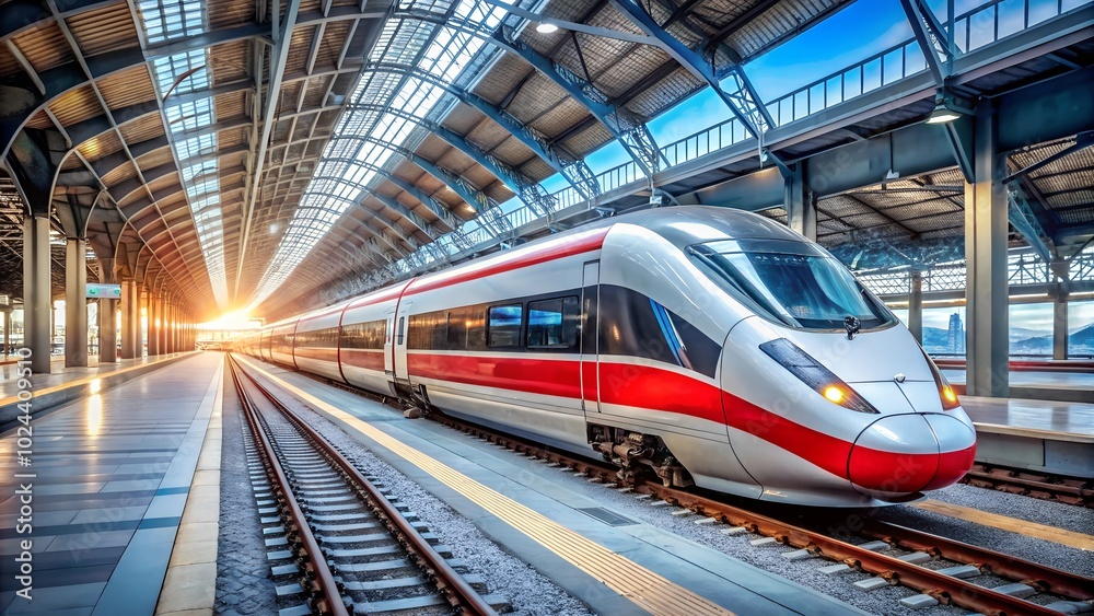 Naklejka premium high speed commuter train on the railway station