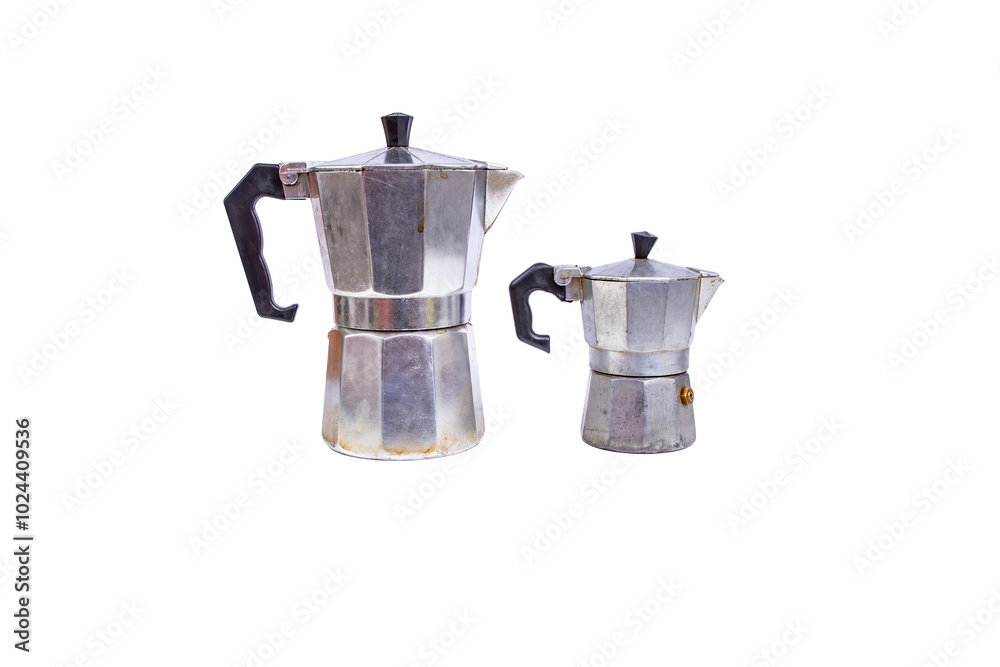 Large and small italian coffee makers isolated on white background Large and small italian coffee makers isolated on white background