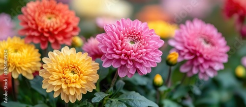 Beautiful And Colorful Chrysanthemum Flower Blooming In The Morning