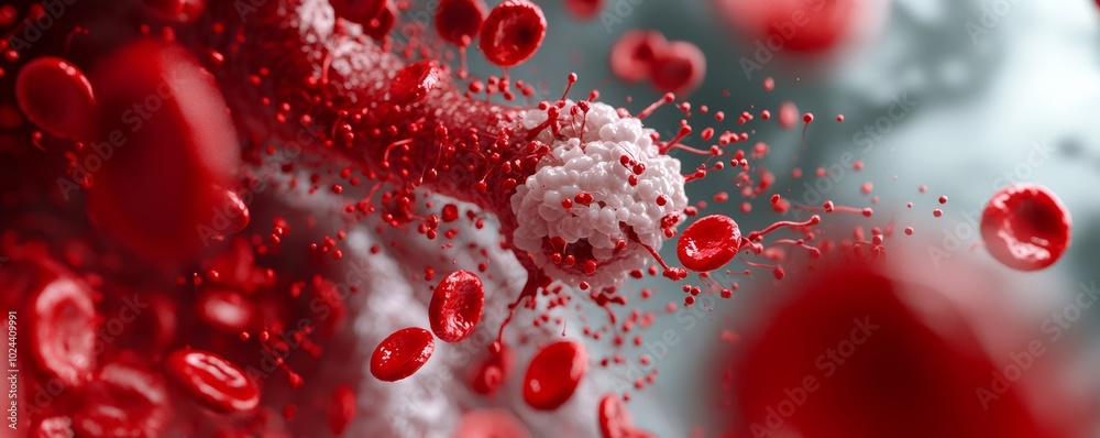 A detailed 3D visualization of oxygen exchange in the bloodstream, showing red blood cells absorbing oxygen in the lungs and releasing it to the body's tissues. A detailed 3D visualization of oxygen exchange in the bloodstream, showing red blood cells absorbing oxygen in the lungs and releasing it to the body's tissues.