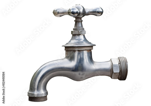 Old silver vintage faucet isolated on transparent or white background