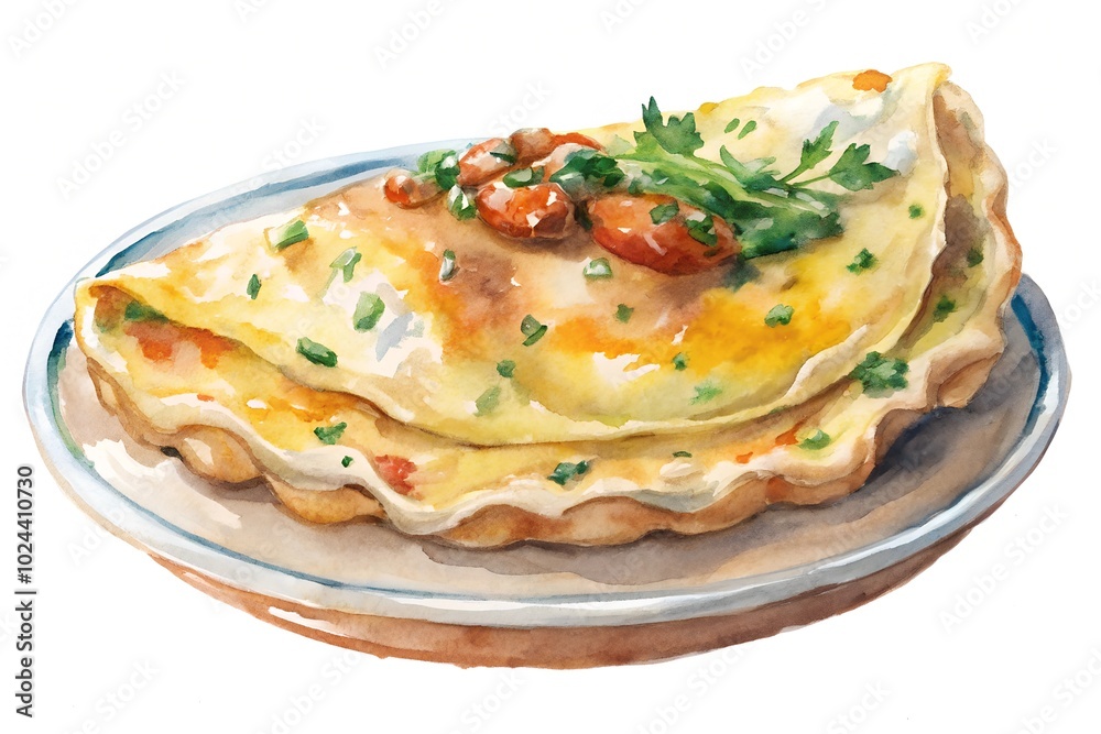 Watercolor hand drawn Omelet on a white background Watercolor hand drawn Omelet on a white background