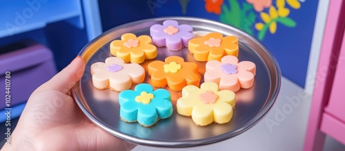 Close Up Hand Holding Kue Semprit On Stainless Plate Or Kue Sagu Cookies Ingredients From Flour Sugar Egg Mixture Which Is Printed In The Form Of A Blooming Flower photo