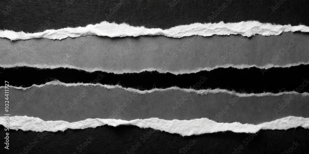 Torn paper strips on dark background aerial view Torn paper strips on dark background aerial view