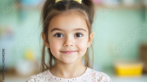 A cheerful girl sits at the kitchen table, happily savoring her pancakes on a beautiful morning