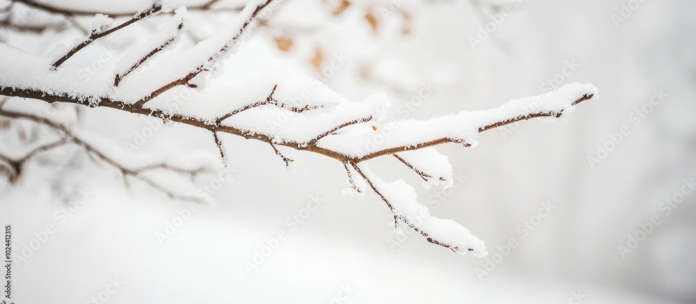 Bare Tree Branch Covered With Snow In Winter Bare Tree Branch Covered With Snow In Winter