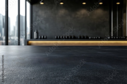 Wallpaper Mural  Black table top with gym background for product. Empty countertop mockup for sports nutrition or equipment.  Torontodigital.ca