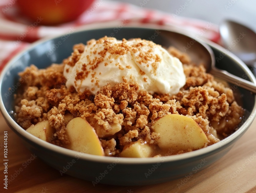 Apple Crisp autumn dessert, selective focus Apple Crisp autumn dessert, selective focus