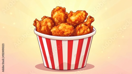 Bucket of delicious fried chicken appealing fast food Wholesome meat represented in a flat cartoon style photo