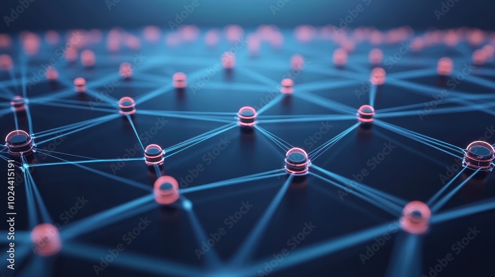 A network of interconnected nodes representing data flow and connectivity. A network of interconnected nodes representing data flow and connectivity.