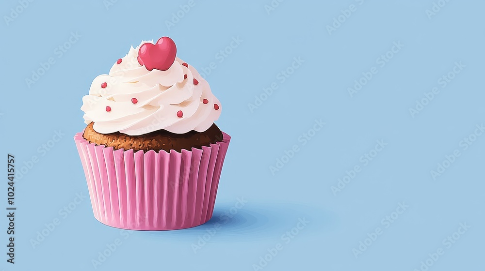 2D cartoon style image of a cupcake set against a blue backdrop 2D cartoon style image of a cupcake set against a blue backdrop