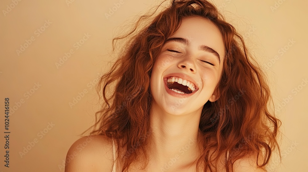 Joyful Woman Smiling in Soft Studio Light Joyful Woman Smiling in Soft Studio Light