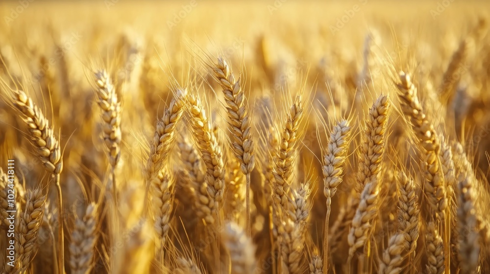 Fototapeta premium Close-up shot of golden wheat stalks in a field.
