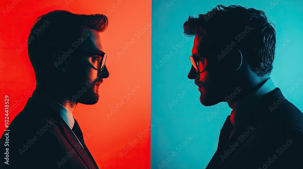 Two Executives Face Off in a Dynamic Studio Setting Two Executives Face Off in a Dynamic Studio Setting