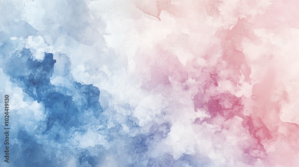 Abstract watercolor background with blue and pink hues.