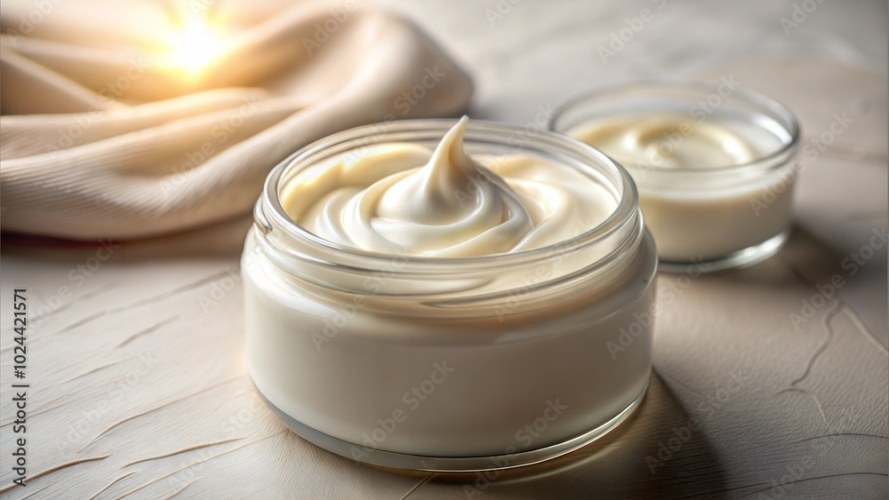 Hydrating overnight mask in glass jar with soft shadows. Hydrating overnight mask in glass jar with soft shadows.