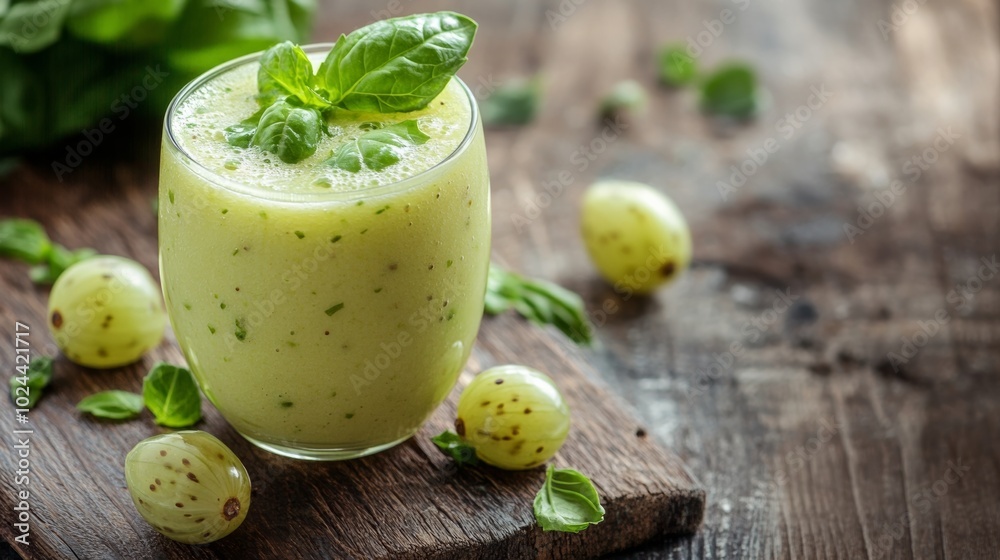 Gooseberry smoothie on wood Gooseberry smoothie on wood