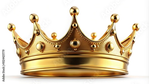 Low angle view of a royal gold crown isolated on white background