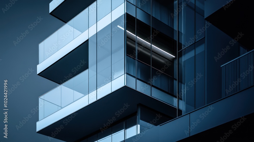 Obraz premium Modern architectural design featuring glass balconies and sleek lines.
