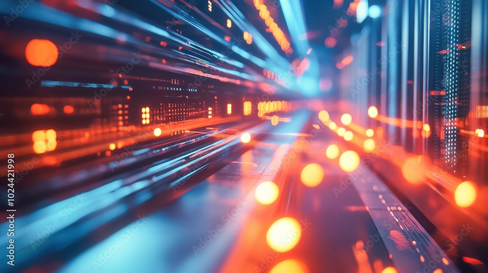 A high-tech data center where network cables are connected to servers. The image captures A high-tech data center where network cables are connected to servers. The image captures