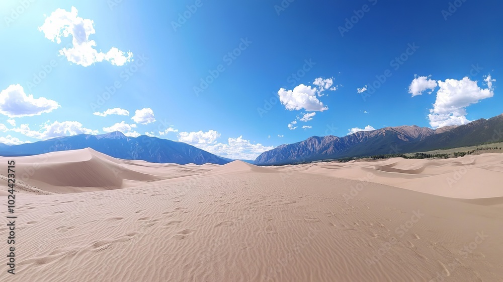 The vast expanse of the Great Sand Dunes National Park in Colorado stretches out, with towering dunes rising dramatically against the backdrop of the rugged Sangre de Cristo Mountains. The vast expanse of the Great Sand Dunes National Park in Colorado stretches out, with towering dunes rising dramatically against the backdrop of the rugged Sangre de Cristo Mountains.
