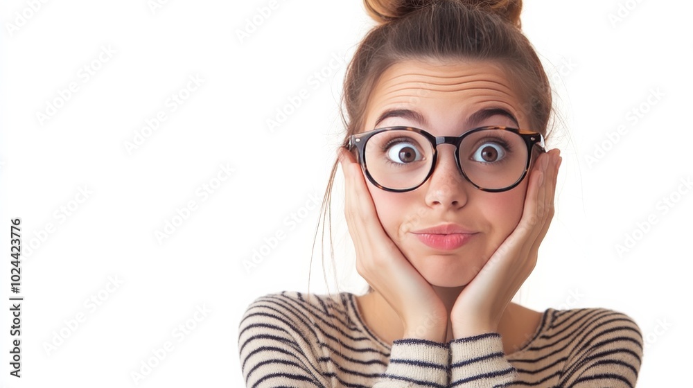 Glasses-clad female on white background Glasses-clad female on white background