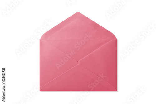 Opened pink paper envelope mockup isolated on a transparent background, PNG. High resolution. 