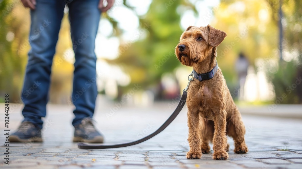 Dog and man with leash. Dog and man with leash.