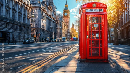Iconic red telephone booth with Big Ben in the background during daytime