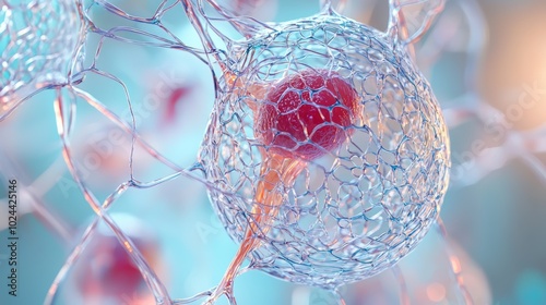 A close-up 3D diagram of the nephron inside the kidney, showing the glomerulus, Bowman's capsule, and loop of Henle in high detail. photo